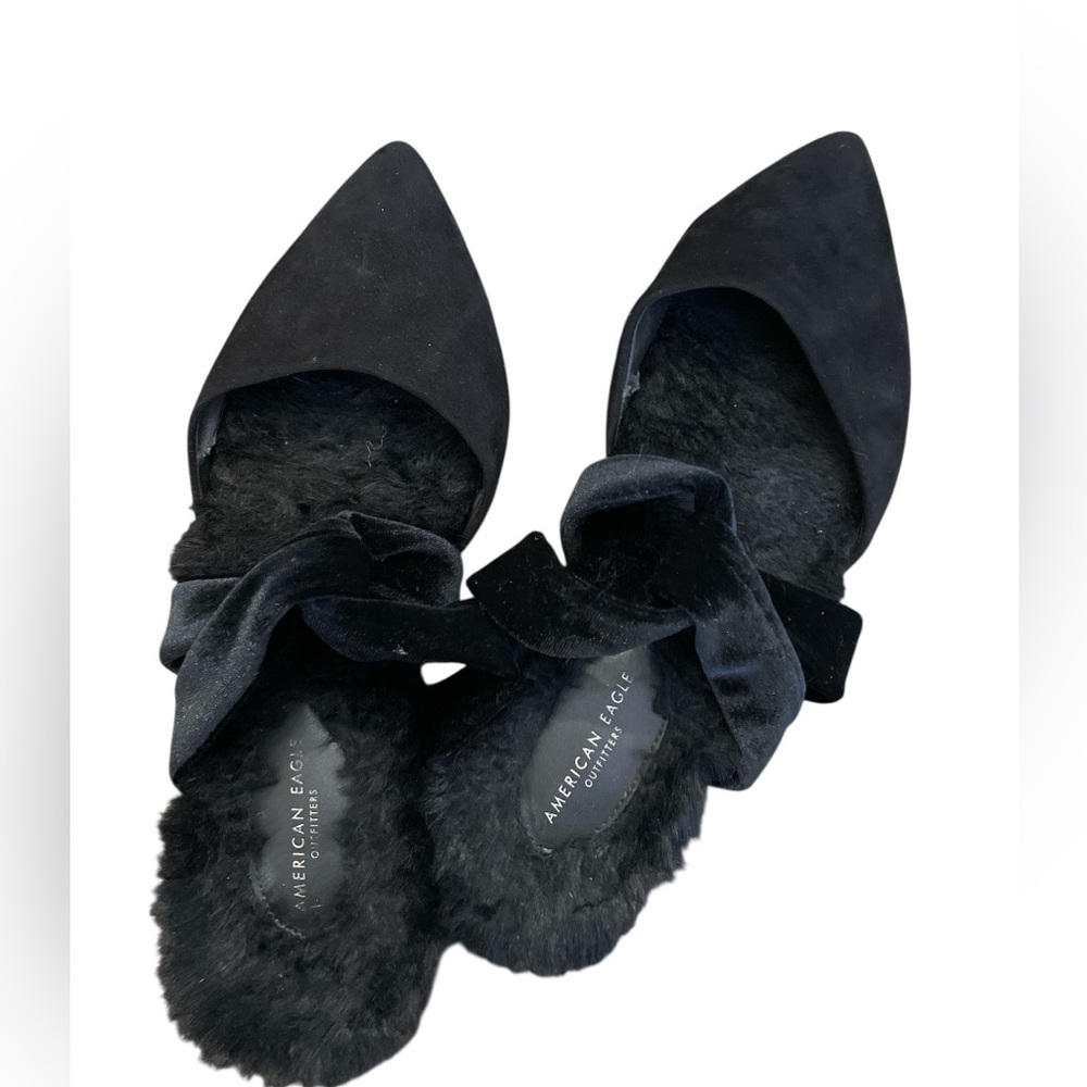 American Eagle Outfitters Black Slippers Faux Fur Size 7